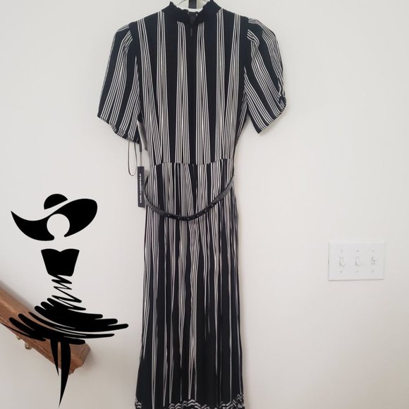 [NEW] Karl Lagerfeld Paris Striped Chiffon Dress/Bow Neck/Black Dress (Size 4) - Picture 11 of 11